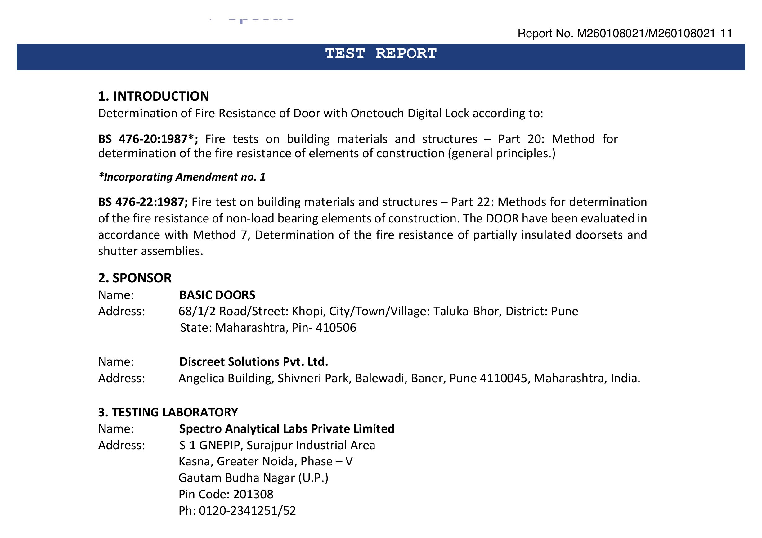 Fire rated Door lock- Test Report SS- Onetouchcomsec